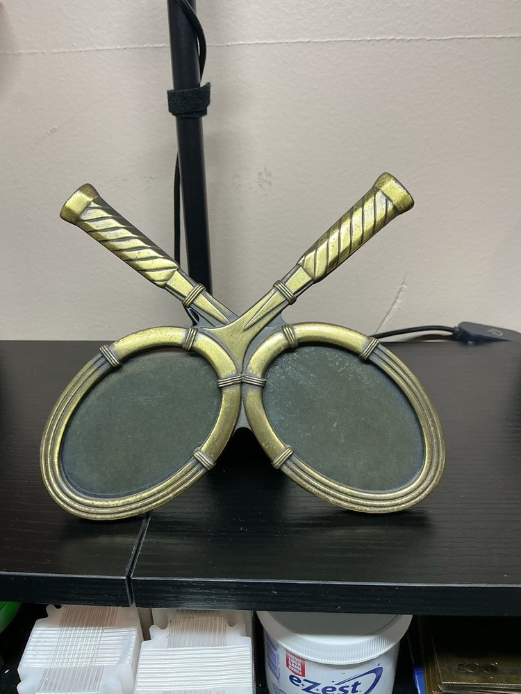 Vintage 1981 Solid Brass Tennis Rackets Double Oval Picture Frame Made In USA