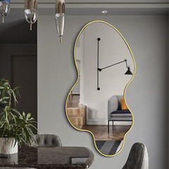 Gold Wavy Asymmetrical Mirror 46.5″X24″ for Modern Home Decor & Entryways