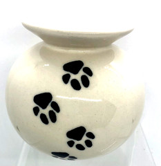 Polish Pottery Round Vase LAPA Paw Prints Black on White Cat Dog Limited Edition