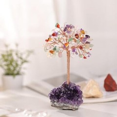 Natural 7 Chakra Crystal Tree with Amethyst Cluster Crystal Base Money Tree F…