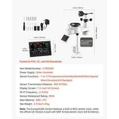 7 – in – 1 Wireless Weather Station, 7.5 – Inch VA Display, Solar Powered