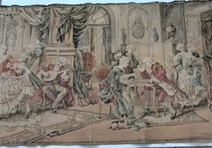 Belgian Victorian Woven Tapestry 20x 39in Classical Scene Wall Hanging