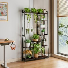 Large Plant Stand Display Rack Stand Bookshelf Storage Shelves with Hanging Rod