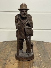 Vintage Hand Carved Wood Folk Art Traveler Man Dog Figurine Statue 16″ Rustic