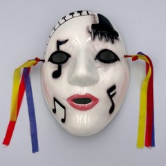 Vintage Decor Wall Mask Musical Notes Piano Keys Theater Face With Ribbons
