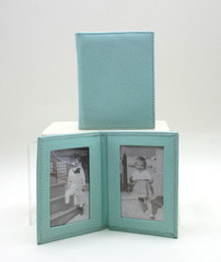 Bifold Frame MINI Holds Two 2×3″ Photos Leather Graphic Image bi-fold Seafoam