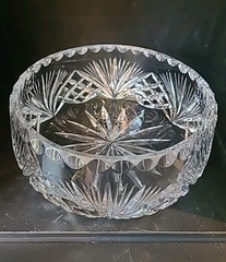 Vintage Crystal Fruit Bowl Gorham? 7.5″ Fan Cut Heavy Cut Glass