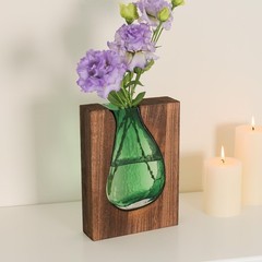 Wood and Glass Inlay Vases Farmhouse Wooden Glass Flower Vase Solid Wood Glas…