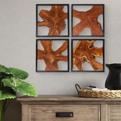 Farmhouse Wall Art Rustic Live Edge Solid Teak Wood Decor 17″x17″ Handmade Decor