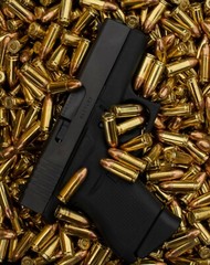 Glock 43 with 9mm ammo Weapon Compact Handgun Bullets Gun Picture Poster Print