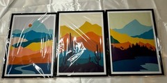 Trio Landscape Wall Art Set Western Scenry With Hanger Pins New Cactus Sunset