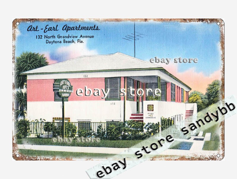 1930-45 Art-Earl Apartments, Daytona Beach, Florida tin sign affordable decor