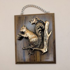 Vintage A & F Canada Squirrel Hanging Plaque Wood with Copper Cabin Cottagecore