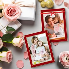 2 Pack 5×7 Red Enamel Gold Metal Edge Picture Frames Easel Velvet Tabletop Decor