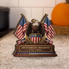 Patriotic Eagle Wooden Block Sign, 250 Years of Freedom 1776–2026, American Flag