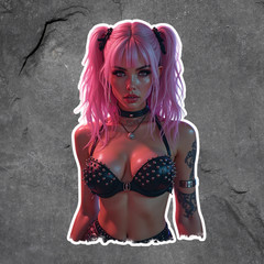 Pinup Girl Sticker Vinyl Decal Sexy Pink Haired Woman Black Studded Outfit