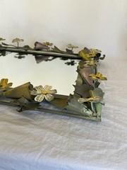 Vintage Tole Mirror Rectangular with Metal Floral and Vine Border