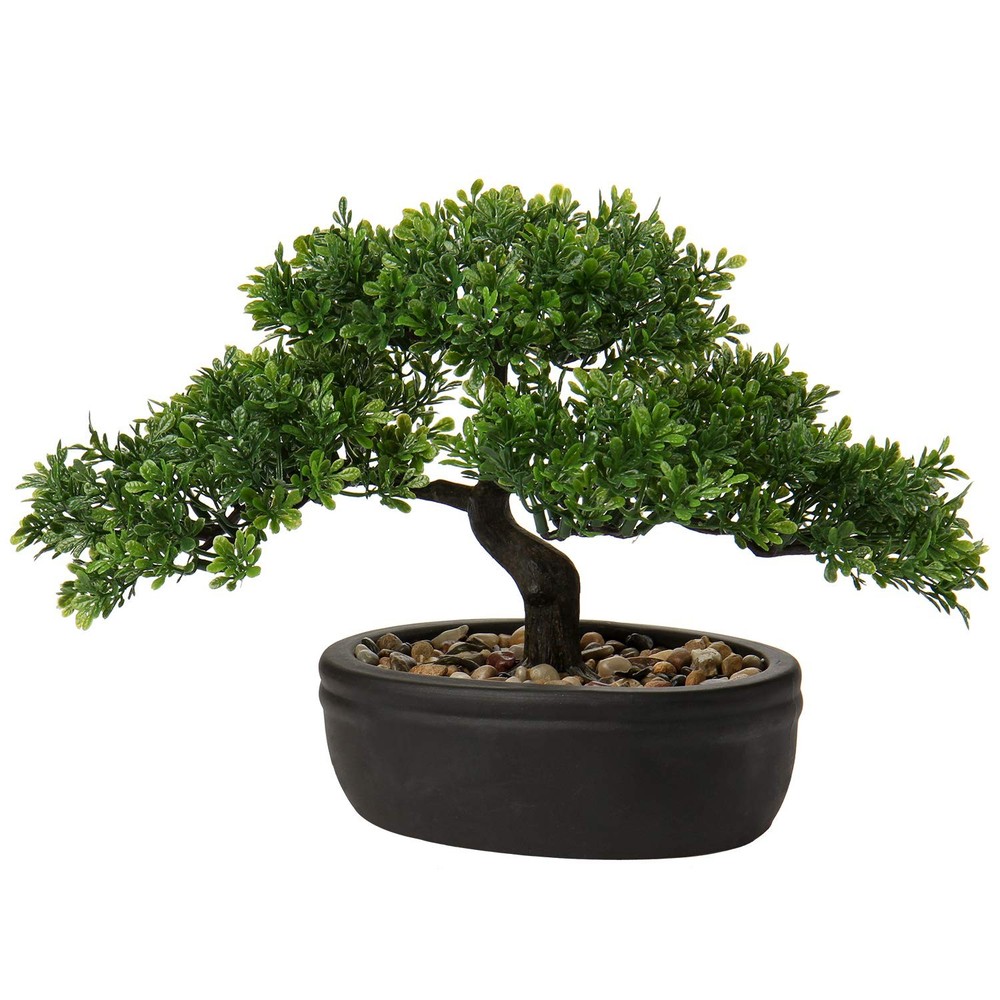 Artificial Bonsai Tree Juniper Faux Plants Indoor Small Fake 9in, Green Ficus