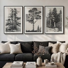 Large Framed Vintage 3 Piece Wall Art for Living Room, Black and White Tree A…
