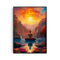 Stone Ancient Buddha Meditation Wall Art | Serene Landscape Canvas Print | Zen H