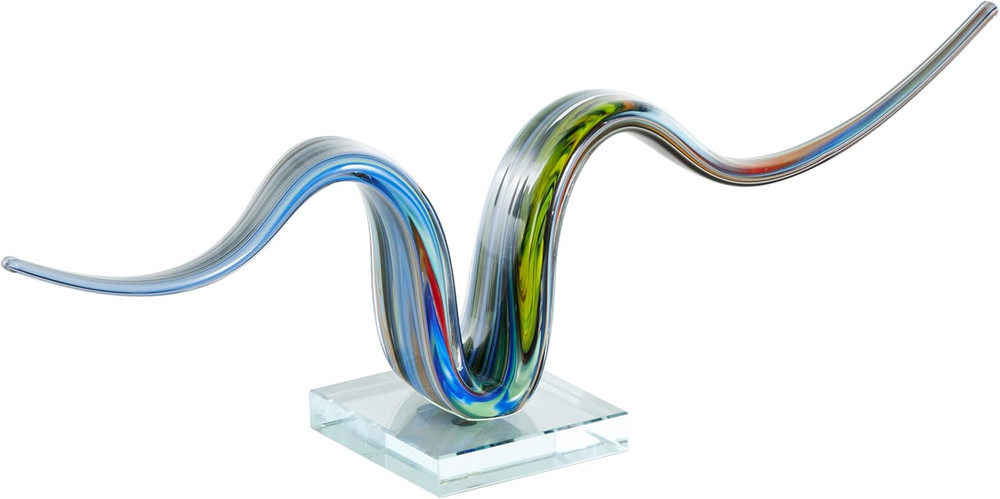 Glass Abstract Decorative Sculpture Swirl Home Decor Statue with Clear Base, Acc