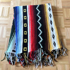 Handmade Knit Blanket Afghan Native American Southwestern Rustic Boho 50″x80″ EC