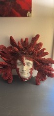 Red & White Wall Mounted Face Wall Sculpture, Abstract People Decor for Adults