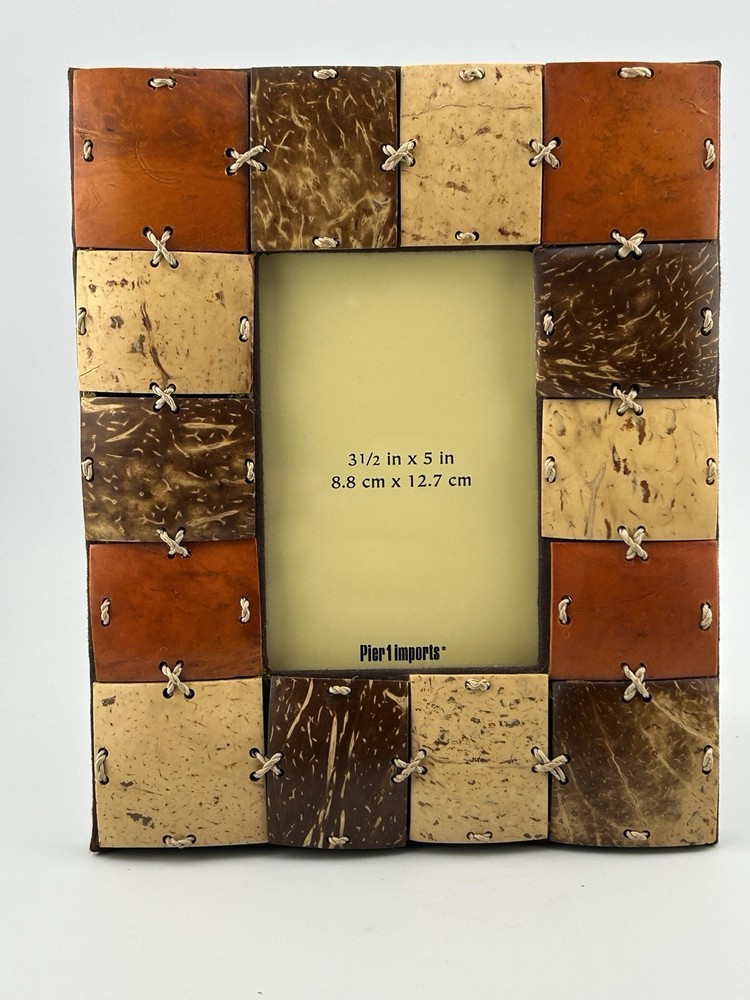 Pier 1 Imports Coconut Shell Mosaic Picture Frame 3½ x 5 Tropical Tiki Boho