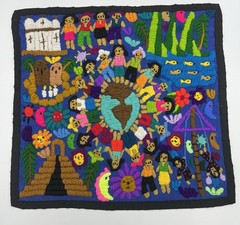 Hand Embroidered Tapestry Unknown Origin Bright and Colorful 15.5 x 15