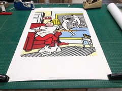ROY LICHTENSTEIN Tintin Reading 39″ x 27.5″ Poster 1995 Pop Art Gray, White, Mul