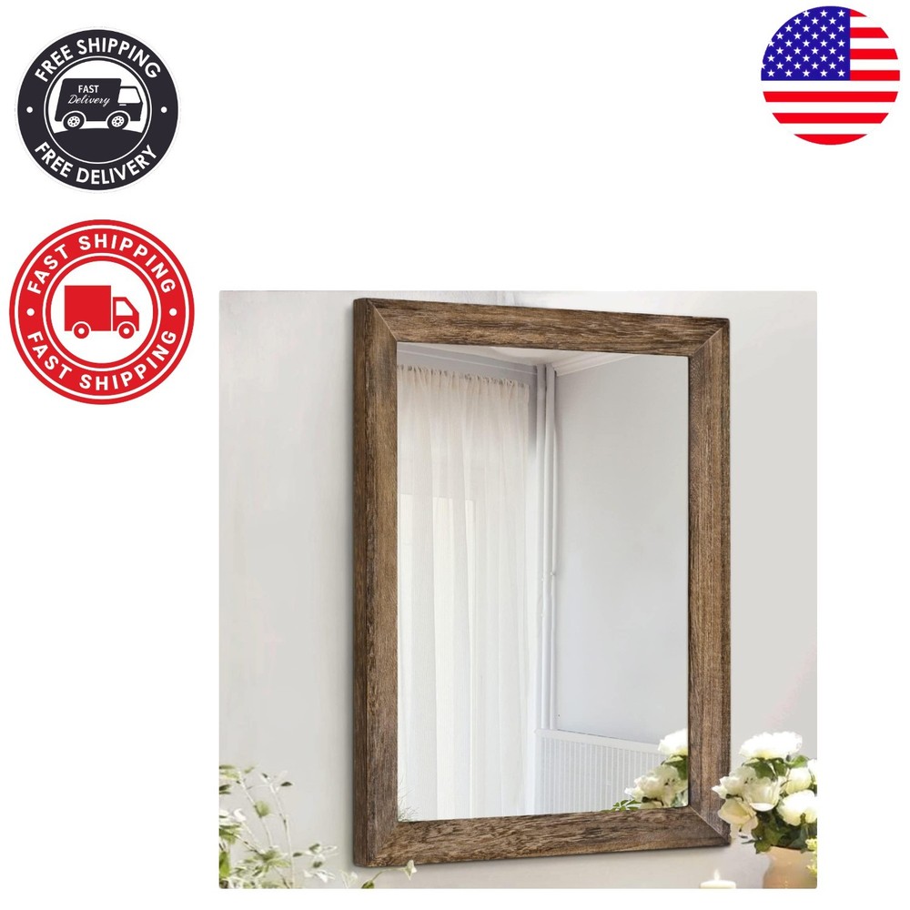 Lightweight Rectangular Rustic Mirror – Easy Install Wall Decor for Bedrooms