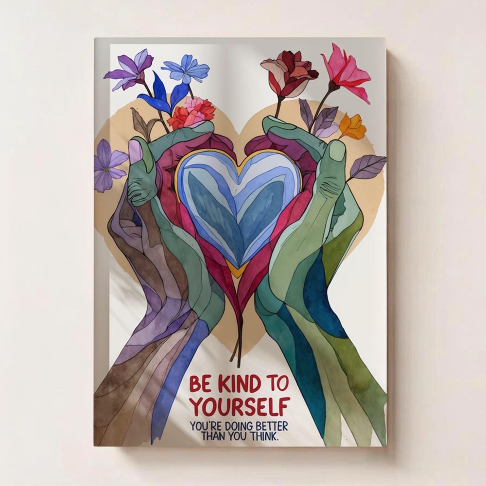 Be Kind to Yourself Watercolor Wall Art, Self Care Gift, Floral Mental Health