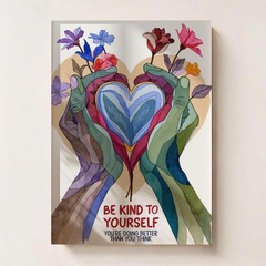 Be Kind to Yourself Watercolor Wall Art, Self Care Gift, Floral Mental Health