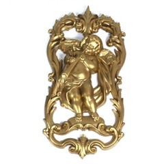 Vtg 1981 Burwood Resin Musical Angel Cherub Wall Plaque 2510-3 Hand Painted Gold