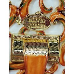 Olivia Riegel Orange Enamel Gold Swarovski Crystal Ornate Oval Picture Frame 9in