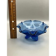 Vtg Cobalt Blue Glass Ruffled Footed Bowl Beaded Edge Candy Nut Dish 5.25″ Decor