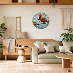 Red Bird Pattern Wooden Silent Wall Clock No Battery Holiday Home Decors