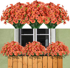 15 Bundles Artificial Flowers Outdoor UV Resistant Fake Silk Plants Plastic Faux