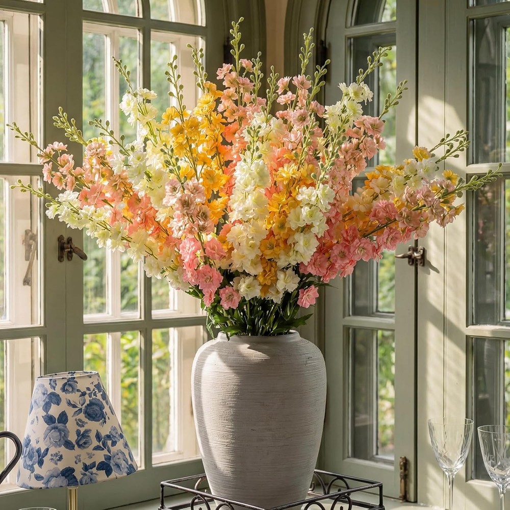 24 Pcs Artificial Delphinium Flowers Bulk, 33.5» Faux Silk Delphinium Tall Fake