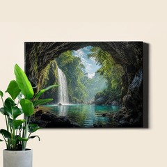 Tropical Jungle Cave Waterfall Poster Print Lush Green Landscape