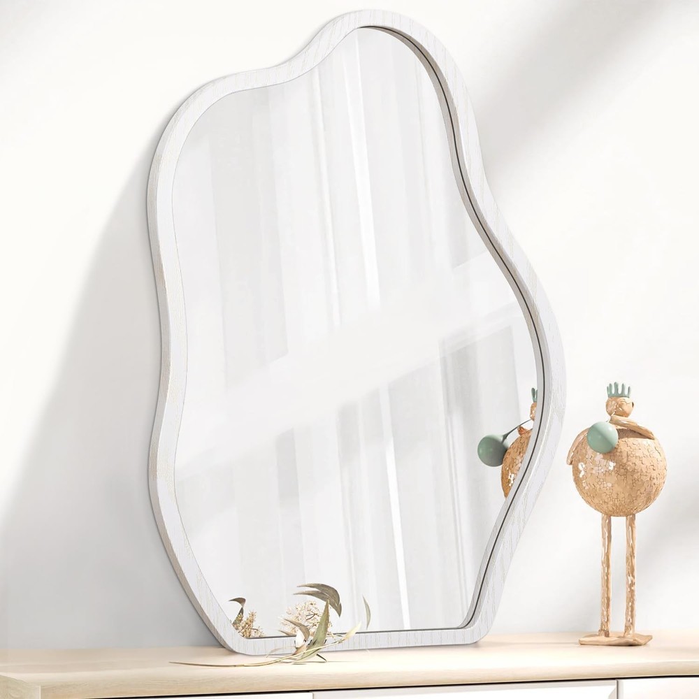 Irregular Mirror for Wall Decor White Modern Asymmetrical Small Mirrors Woode…