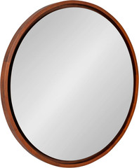 Mid-Century 30″ Round Wood Framed Wall Mirror in Walnut Brown – Modern Decor