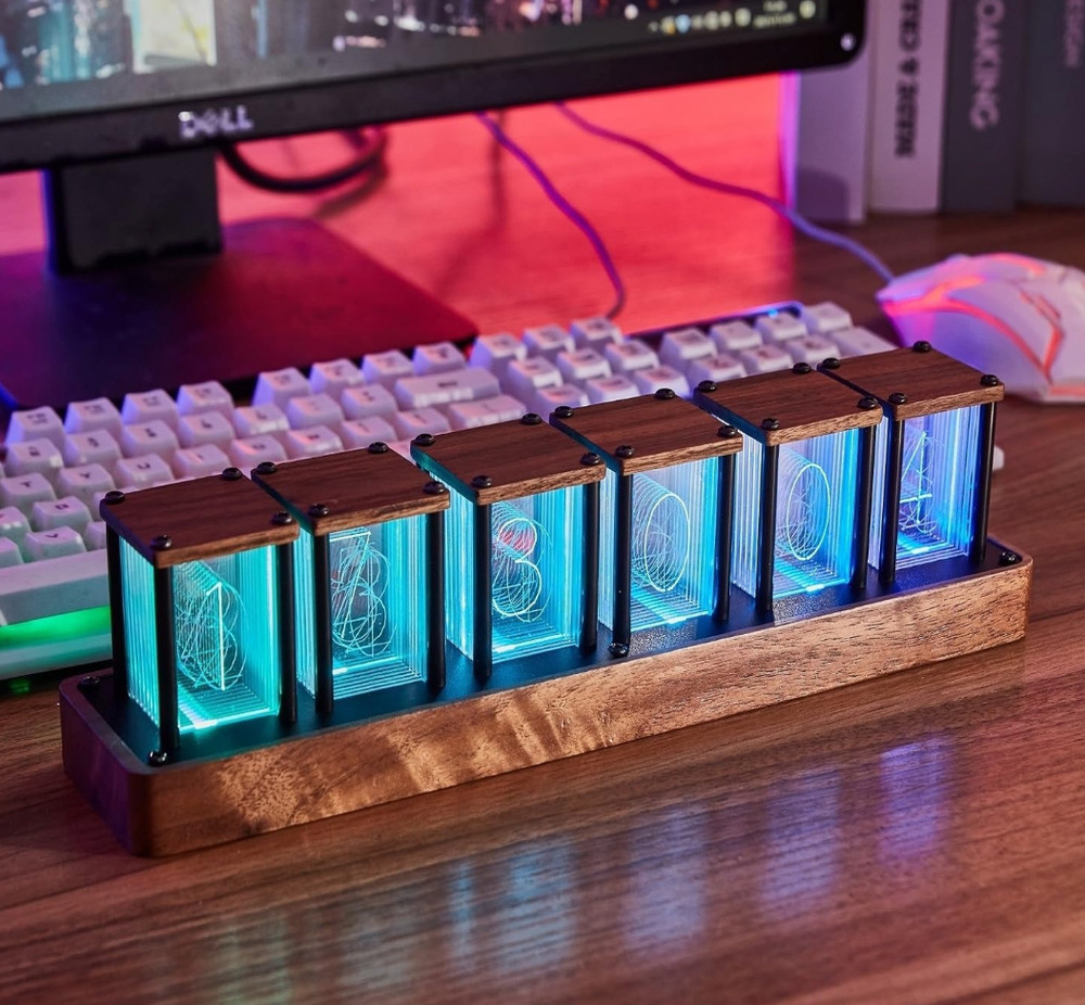 Nixie Tube Clock Walnut Digital Clock, Support Wi-Fi Time SYNC, Alarm & Timer, 1