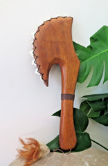 Hawaiian Hand Made Wall Decor Wood Carved Lei O Mano Tribal Resin Shark Teeth