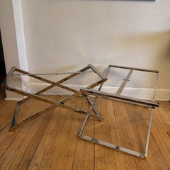 2) West Elm Chrome Low Tray Table STAND ONLY Each Need a 28″ x 18″ Tray EUC!
