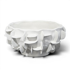 New Artisan Porcelain Centerpiece Bowl or Cachepot in Matte White 14″