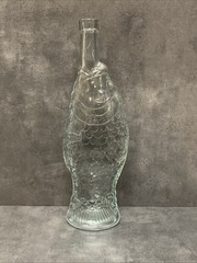 Vintage Fish Shaped Glass Wine Bottle 13.5” Tall Embossed Decanter Clear READ