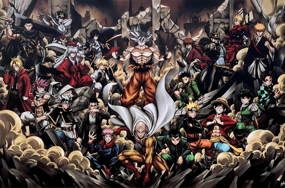 Goku Naruto Saitama Anime Characters Canvas Wall Art Print 50”x33” Canvas Print