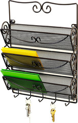 Wall Mail Organizer with 5 Key Holder, 3 Tier, Bronze