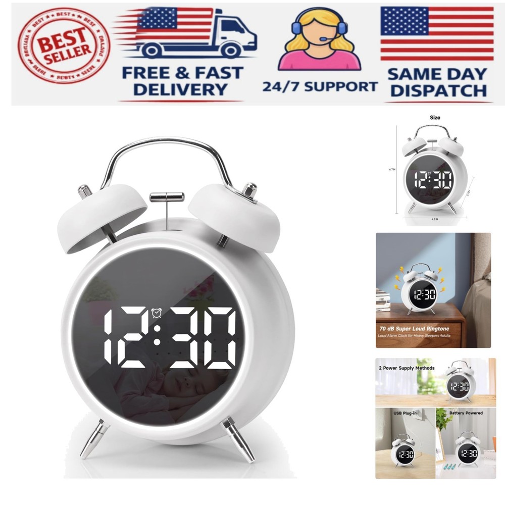 Digital Small Alarm Clock, 4.5 Inch Double Bell Electronic LED Alarm Clock, P…